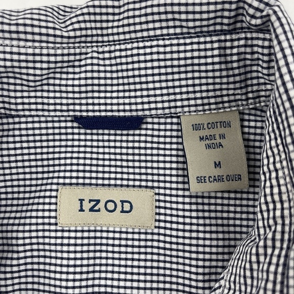 Izod Button Up Shirt Mens Medium Black White Plaid - Picture 2 of 8